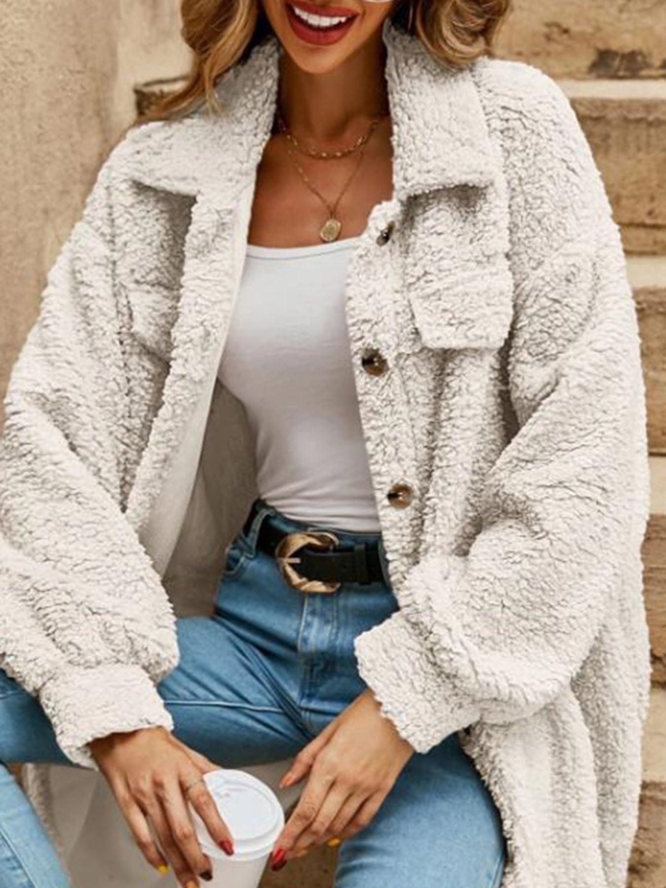 Women's long fur coat super soft and light standing collar long sleeve button closed solid color loose coat fluffy design all matching clothing suitable for night out shopping date office holiday party travel and daily